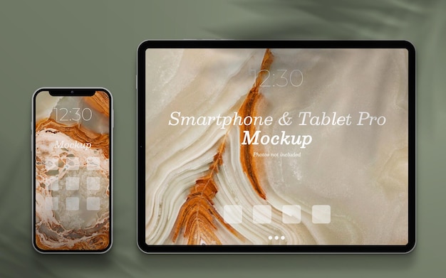 PSD mockup elegante de tableta y teléfono inteligente