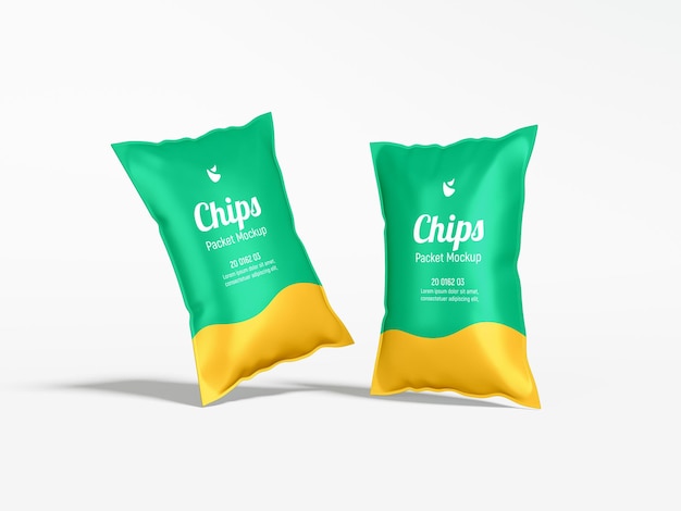 Mockup de embalaje de paquetes de chips de papel de aluminio brillante