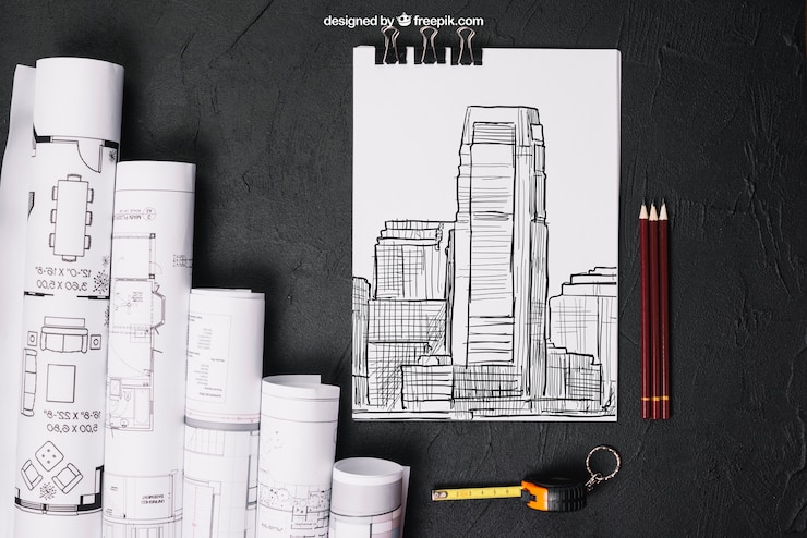 PSD mockup empresarial com desenhos