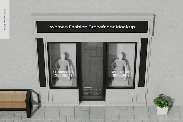 PSD mockup de escaparate de moda femenina, vista de ángulo alto