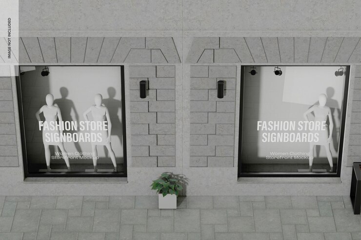 PSD mockup de escaparate de ropa de mujer, vista de ángulo alto