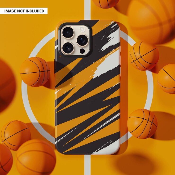 PSD mockup de la escena de baloncesto de la caja del teléfono inteligente