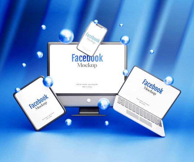 Mockup de escritorio con icono realista de redes sociales o mockup de escritório con icono de redes sociales en 3D