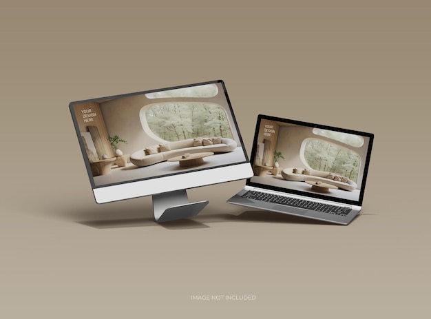 Mockup de escritorio y portátil para UIUX Presentación del producto 3D Render