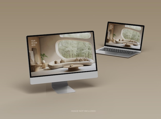 Mockup de escritorio y portátil para UIUX Presentación del producto 3D Render