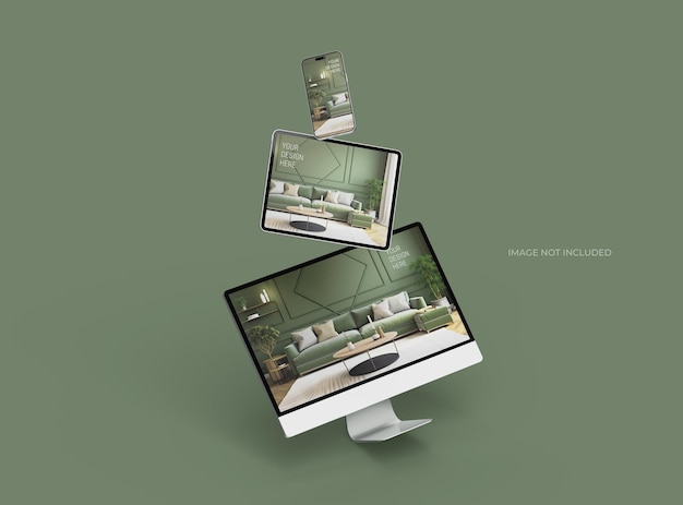 Mockup del escritorio de la tableta de teléfono inteligente para UIUX Product Showcase 3D Render