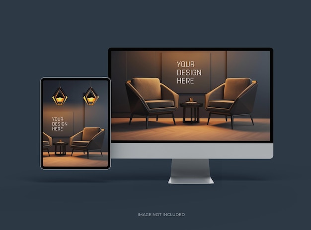 Mockup de escritorio y tableta para UIUX Product Showcase 3D Render