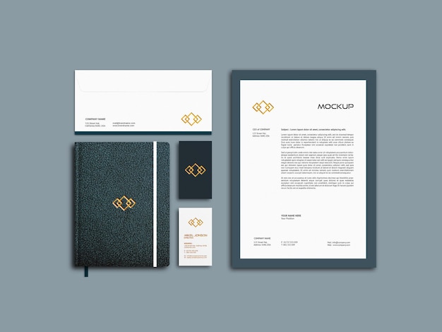 Mockup estacionário corporativo psd com cartão de visita e maquete