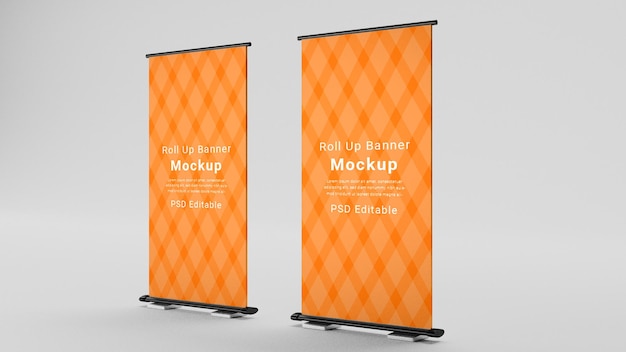 Mockup de estandarte enrollado con patrón de diamante naranja