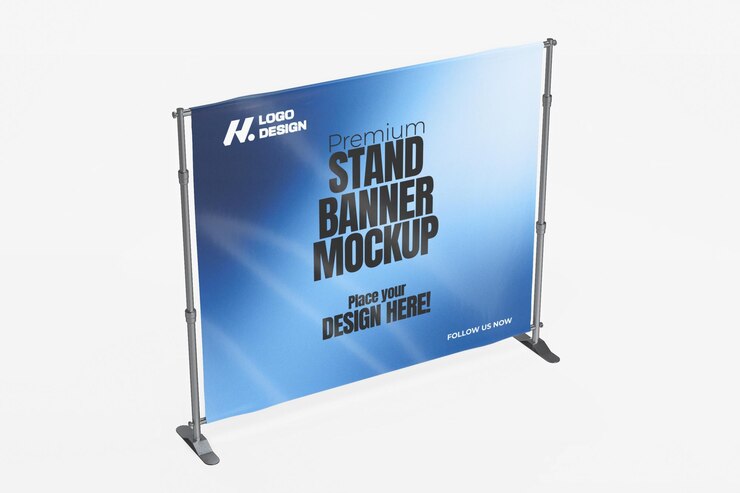 Mockup de estandarte renderizado en 3D para publicidad y eventos