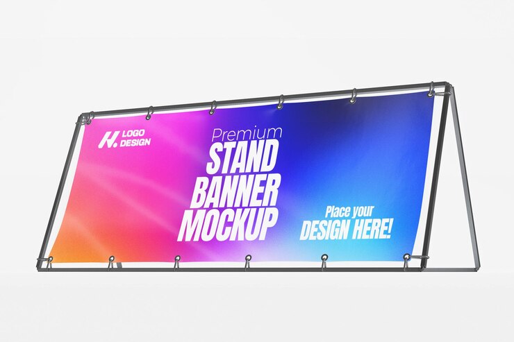 Mockup de estandarte renderizado en 3D para publicidad y promoción