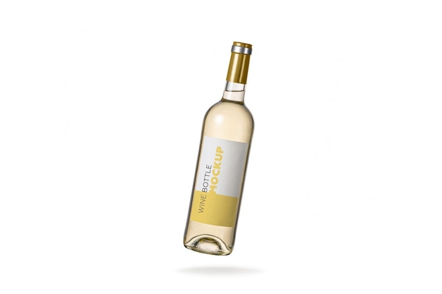Mockup-Etiketten für eine Flasche Weißwein auf weißem Hintergrund
