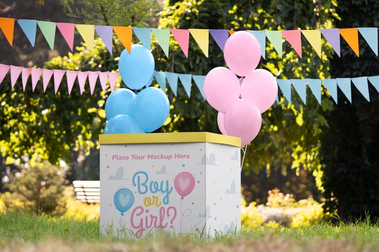 PSD mockup de la fiesta de revelación de género