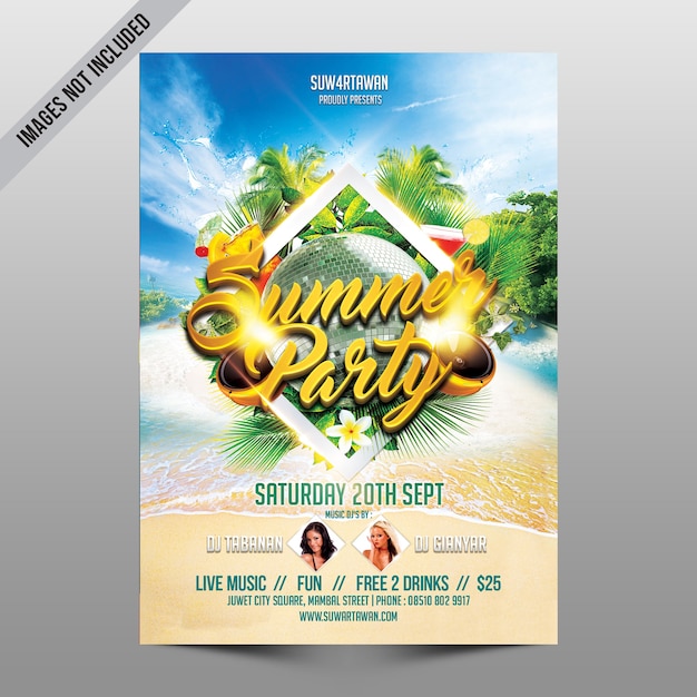 Mockup de flyer creativo de fiesta en playa