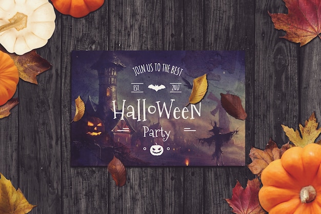 PSD mockup de folleto con diseño de halloween