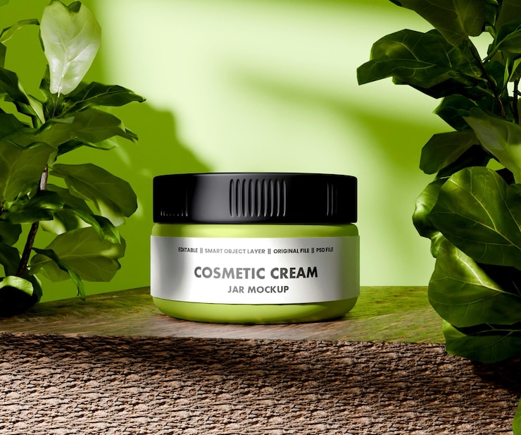 PSD mockup de frasco de crema cosmética vitrinas realistas de productos para el cuidado de la piel