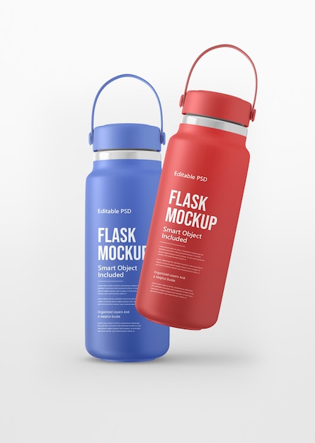 Mockup de frasco con dos botellas de agua de diferentes colores