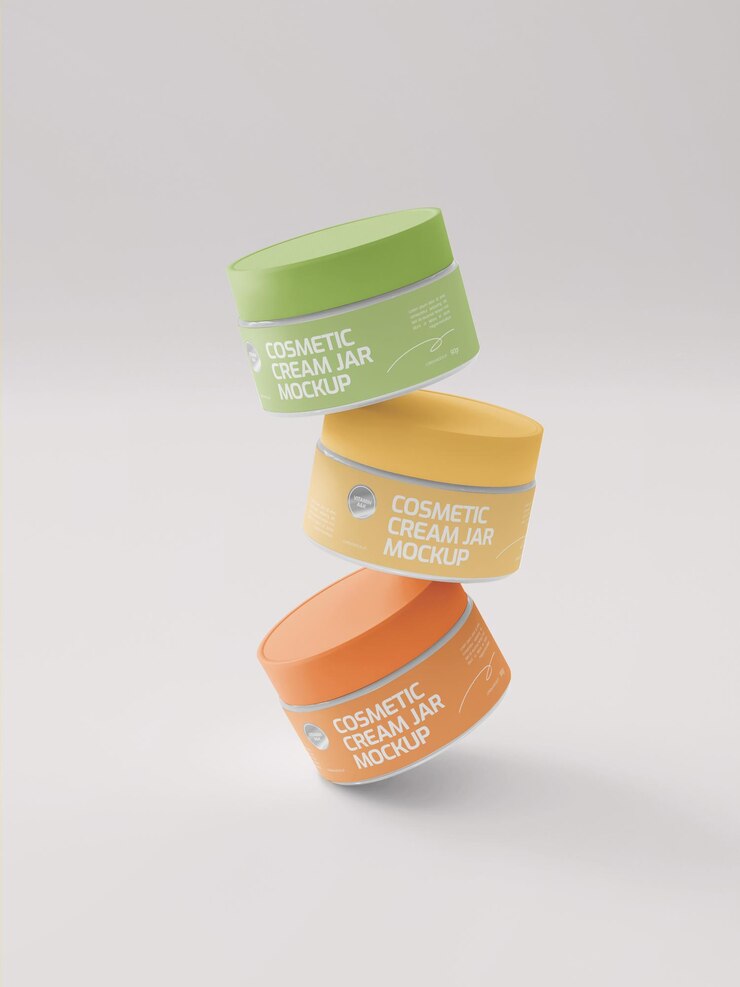 Mockup de frascos flotantes de crema cosmética