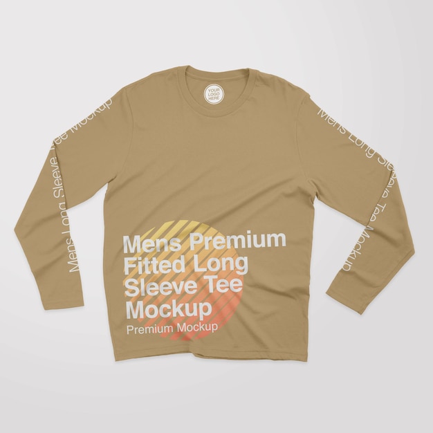 Mockup frontale con t-shirt a maniche lunghe aderente premium da uomo