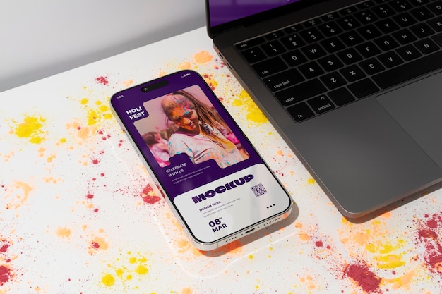 PSD mockup für das holi-festival-gerät