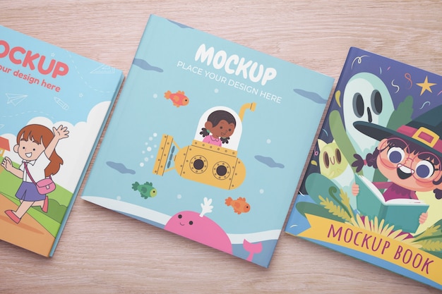 PSD mockup für ein quadratisches kinderbuch