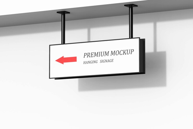 PSD mockup für hängende digitale schilder