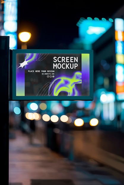 Mockup für Horizontalbildschirm-Außenwerbung in der Nacht