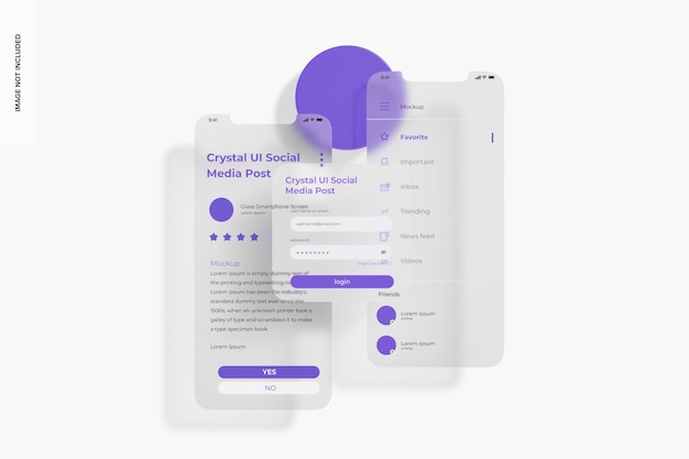 PSD mockup für ui-bildschirme aus milchglas