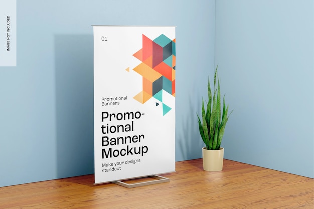 Mockup für Werbebanner mit Stoffboden, rechte Ansicht