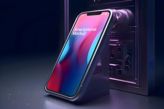 Mockup futuristico colorato per iPhone 14 con colori blu