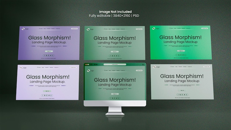 PSD mockup gratuito de apresentação do site do psd na tela da área de trabalho com seis apresentações de interface diferentes