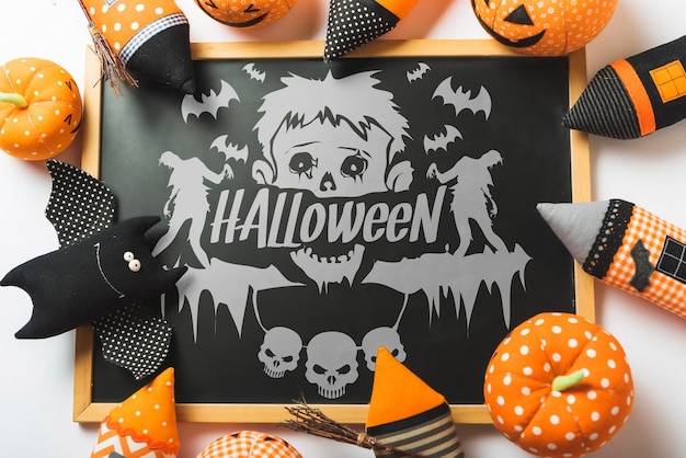 PSD mockup de halloween con concepto de pizarra