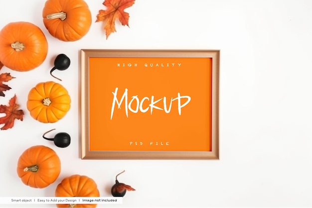 PSD mockup de halloween con marco de madera