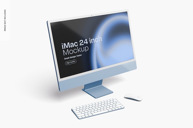 PSD mockup del imac azul de 24 pulgadas en la vista derecha