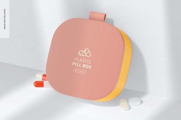 Mockup in plastica per portapillole, inclinato