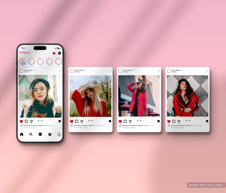 Mockup de Instagram con contenido de moda para mujeres