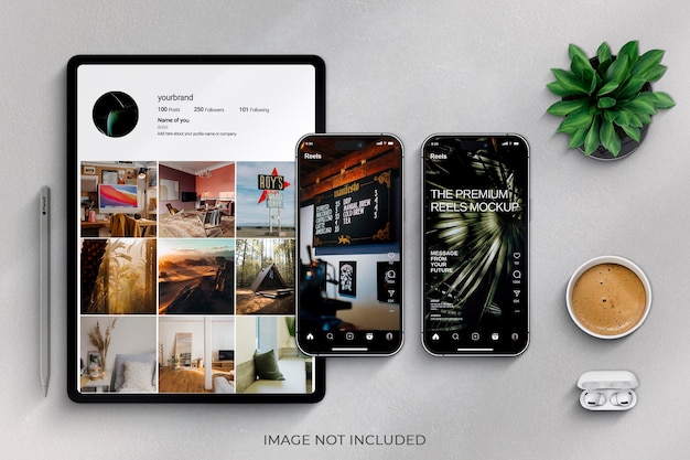 Mockup de instagram y dispositivo