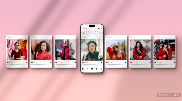 Mockup de Instagram con mujeres elegantes con trajes rojos