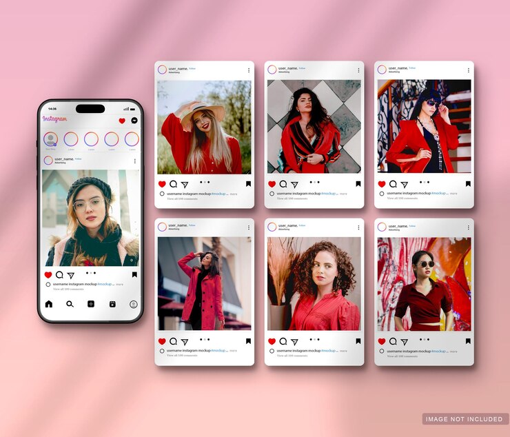 Mockup de Instagram que muestra contenido de moda y estilo de vida