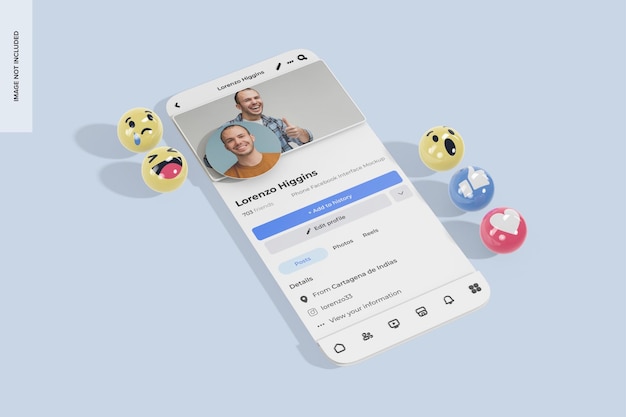 Mockup de la interfaz del teléfono de facebook