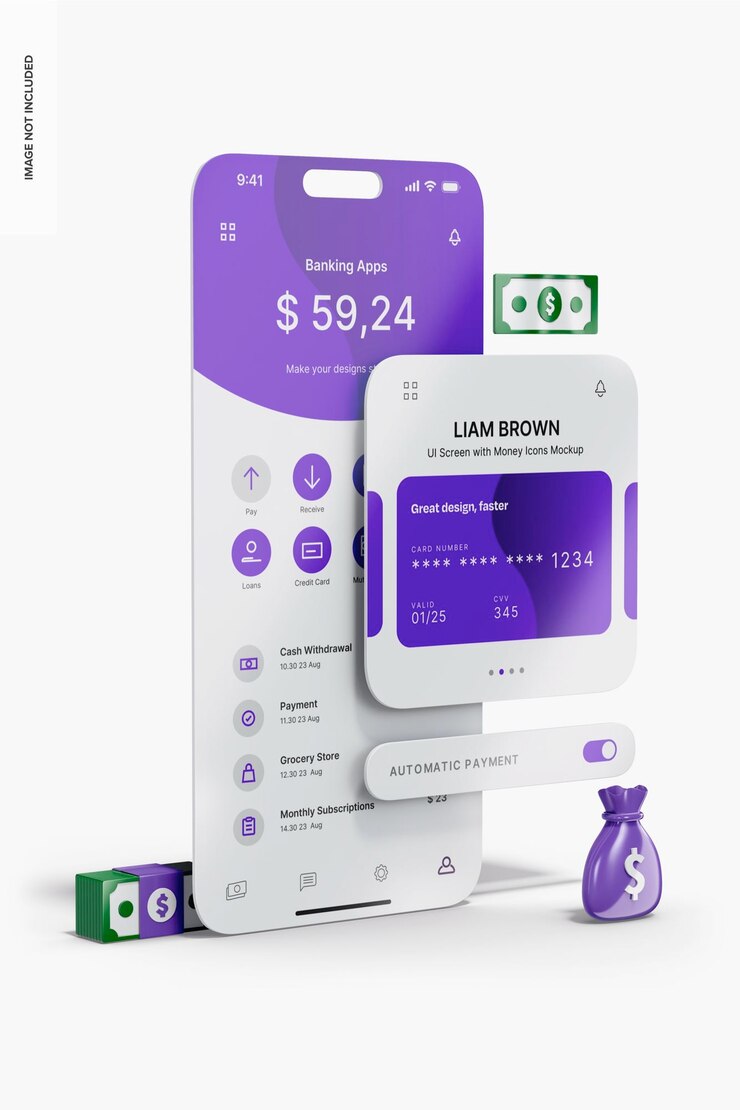 PSD mockup de la interfaz de usuario con iconos de dinero visión izquierda
