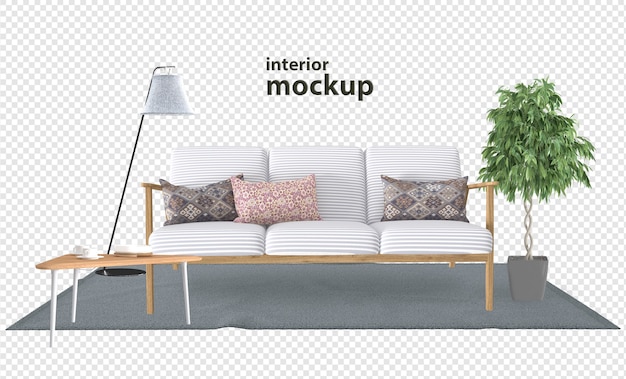 Mockup interno divano in rendering 3d