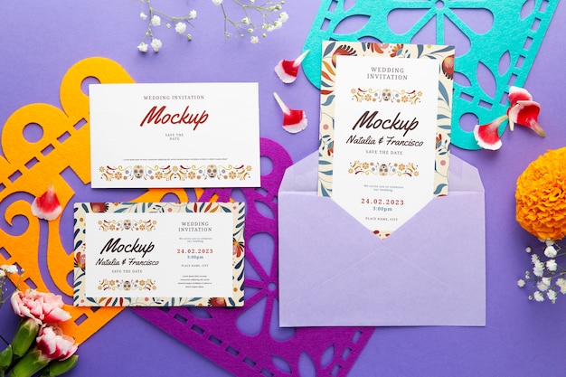 PSD mockup de invitación de boda mexicana