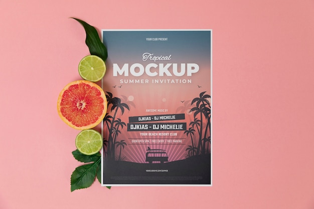 Mockup de invitación de verano con ingredientes