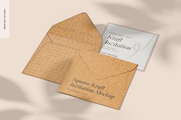 Mockup de las invitaciones cuadradas de Kraft Vista derecha
