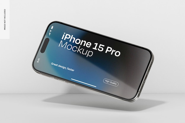 Mockup de iphone 15 pro de titanio blanco horizontal que se está cayendo