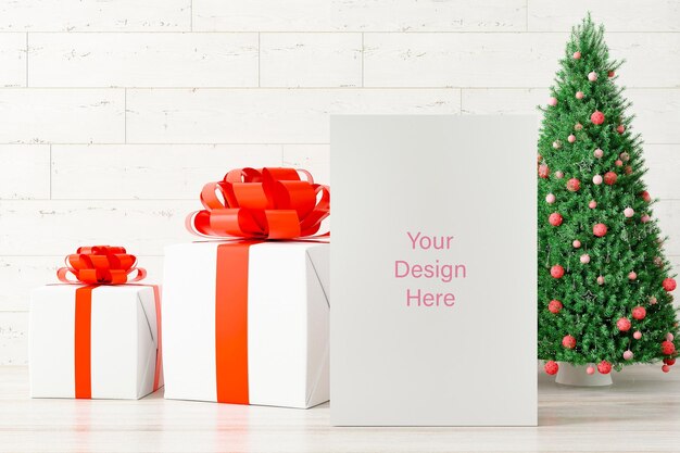 Mockup-karte und poster-fotorahmen mit weihnachtsdekoration