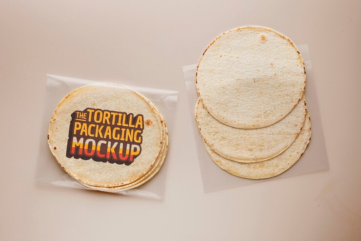 PSD mockup kemasan tortilla lezat