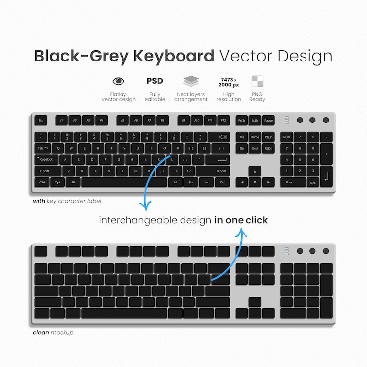 PSD mockup keyboard psd hitam abu-abu
