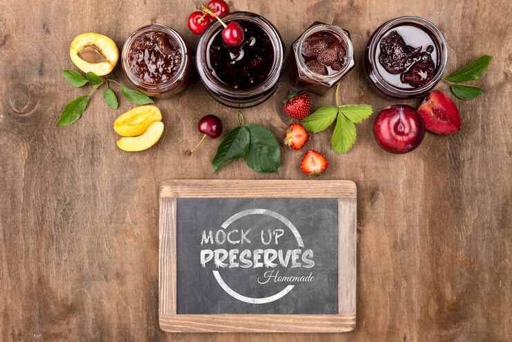 PSD mockup konsep makanan awetan buatan rumah yang lezat